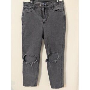 Hollister Ultra High-Rise Black Distressed Mom Jeans- Vintage Stretch- Size 12R